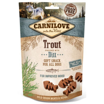 Carnilove Dog Semi Moist Snack Trout&Dill 200g - poloměkké pamlsky s pstruhem a koprem, podpora zdraví a chuti.