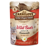 Carnilove Cat Pouch Wild Boar & Chamomile 85g - kapsička s divočákem a heřmánkem, podpora trávení a zdraví.