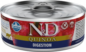 N&D GF CAT QUINOA Digestion Lamb & Fennel 80 g – Bezobilné krmivo pro kočky s jehněčím a fenyklem, balení 80g.
