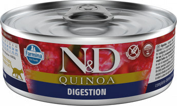 N&D GF CAT QUINOA Digestion Lamb & Fennel 80 g – Bezobilné krmivo pro kočky s jehněčím a fenyklem, balení 80g.