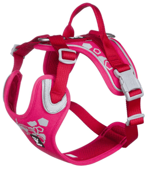 Postroj Hurtta Weekend Warrior rubínová 60-80cm - Červený postroj pro větší psy, který nabízí komfort a zajišťuje viditelnost i při slabším osvětlení.