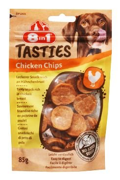 Pochoutka 8in1 Tasties Chicken Chips 85g – Kuřecí chipsy pro psy, balení 85g