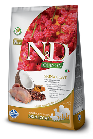 N&D Quinoa DOG Skin & Coat, Quail, all breeds, 2,5 kg, krmivo pro psy.