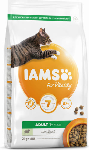 Iams Cat Adult Lamb 2 kg – Krmivo pro dospělé kočky s jehněčím masem, balení 2 kg.