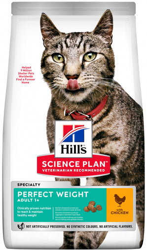 Hill's Pet Nutrition Feline Adult Perfect Weight Chicken 1,5 kg – Krmivo pro kočky s optimální hmotností, s kuřecím, balení 1,5 kg.