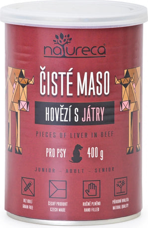 Konzerva pro psy NATURECA s hovězím masem a játry, 400g