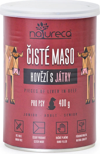 Konzerva pro psy NATURECA s hovězím masem a játry, 400g