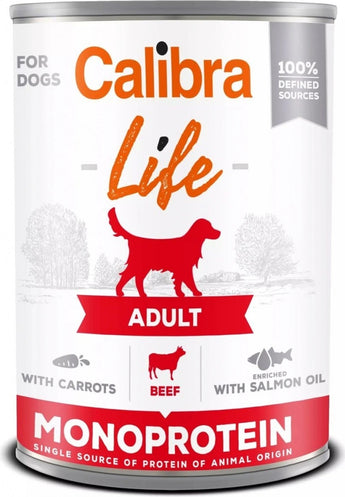 Calibra Dog Life konz. Adult Beef with Carrots 400g – Konzerva pro dospělé psy s hovězím a mrkví, balení 400 g.