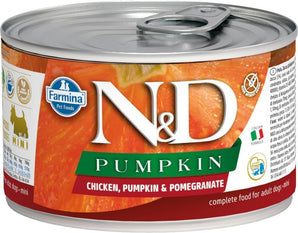 N&D DOG PUMPKIN Adult Chicken & Pomegranate Mini, 140 g, krmivo s kuřetem a dýní.