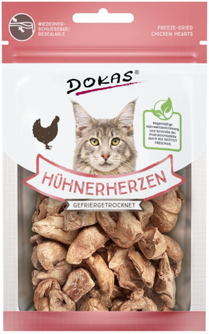 Dokas Pochoutka Mrazem sušená kuřecí srdíčka pro kočky 15g – Sušená kuřecí srdíčka pro kočky, balení 15g