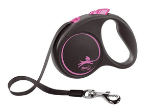 Vodítko FLEXI Black Design S, růžové, pásek 5m pro psy do 15kg