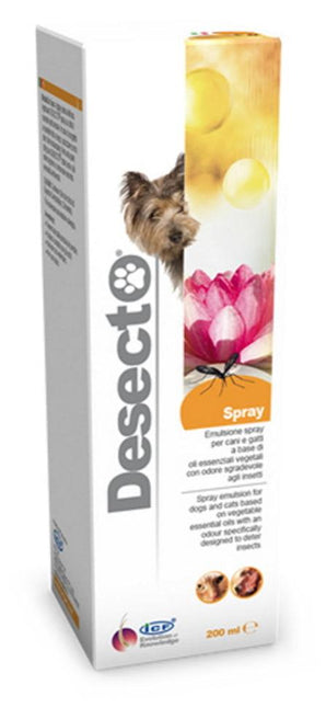 Desecto repelentní spray pro psy a kočky 200ml – Repelentní sprej proti hmyzu pro psy a kočky, balení 200ml.