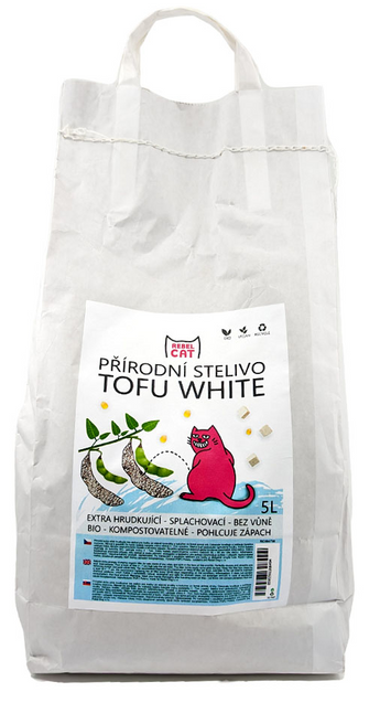 Podestýlka Rebel Cat přírodní,hrudkující Tofu White 5l - Hrudkující podestýlka z tofu, hypoalergenní a vhodná pro citlivé kočky.