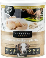 Topstein Kuře a dršťky v plechu, 800 g, lahodná konzerva pro psy.