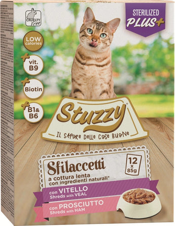 Stuzzy Cat kapsa Adult Sterilised, šunka, 12 x 85 g, kompletní krmivo.