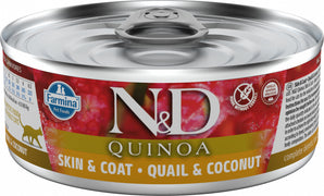 N&D GF CAT QUINOA Quail & Coconut 80 g - Bezobilné krmivo pro dospělé kočky s křepelkou a kokosem. Balení 80 g.