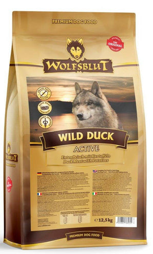 Granule Wolfsblut Dog Active Wild Duck s vysokým obsahem energie pro aktivní psy, 12,5 kg.