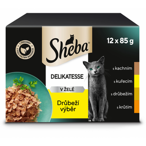 Sheba kapsa Drůbeží výběr v želé 12x85g - Kapsa s chutným drůbežím výběrem, ideální pro dospělé kočky, které ocení kvalitní protein.
