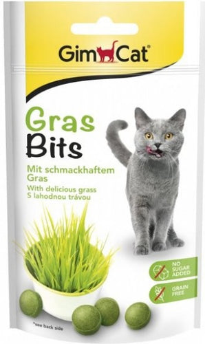 GimCat Gras Bits Tablety s kočičí trávou 40g – Tablety s kočičí trávou pro podporu trávení, balení 40g