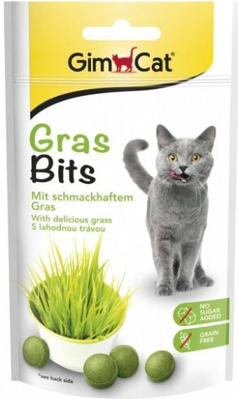 GimCat Gras Bits Tablety s kočičí trávou 40g – Tablety s kočičí trávou pro podporu trávení, balení 40g