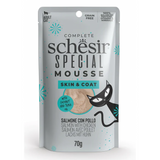 Schesir Cat kapsa Special Mousse Skin&Coat los/kuř 70g - Mousse kapsa pro kočky s lososem a kuřetem, podporující zdraví pokožky a lesklou srst.