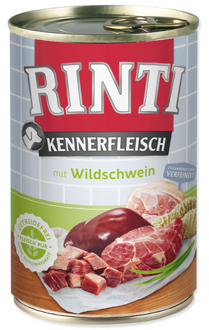 Rinti Dog Kennerfleisch konzerva Adult divočák 400g - Konzerva s divočákem pro dospělé psy, bohatá na proteiny.