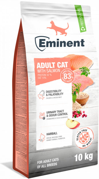 Eminent Cat Adult Losos 10 kg - Krmivo pro dospělé kočky s lososem, podporující zdravou srst. Balení 10 kg.