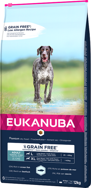 Eukanuba Dog Adult Large & Giant Grain Free 12kg – Grain Free krmivo pro dospělé psy velkých a obřích plemen, balení 12kg
