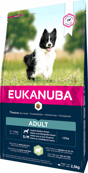 Eukanuba Dog Adult Small&Medium Lamb&Rice 2,5kg – Krmivo pro dospělé psy malých a středních plemen s jehněčím a rýží, balení 2,5kg