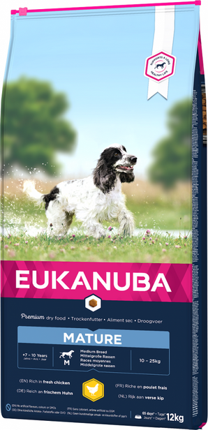 Eukanuba Dog Mature Medium 15kg – Krmivo pro dospělé psy středních plemen, balení 15kg