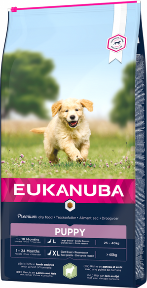 Eukanuba Dog Puppy Large&Giant Lamb&Rice 12kg – Krmivo pro štěňata velkých a obřích plemen s jehněčím a rýží, balení 12kg