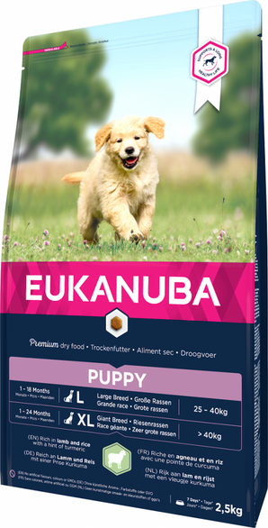 Eukanuba Dog Puppy Large&Giant Lamb&Rice 2,5kg – Krmivo pro štěňata velkých a obřích plemen s jehněčím a rýží, balení 2,5kg