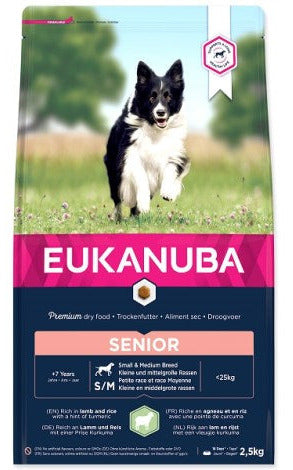 Eukanuba Dog Senior Small&Medium Lamb&Rice 2,5kg – Krmivo pro starší psy malých a středních plemen s jehněčím a rýží, balení 2,5kg