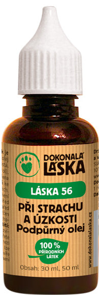 LÁSKA 56 Při strachu a úzkosti 50ml - Přípravek na zmírnění strachu a úzkosti u zvířat. Balení 50 ml.