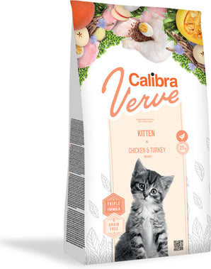 Calibra Verve Grain Free Kitten Chicken & Turkey 3,5 kg - Grain free krmivo pro koťata s kuřecím a krůtím masem. Balení 3,5 kg.