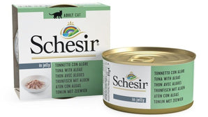 Schesir Cat konz. Adult tuňák/moř.řasy 85g - Kapsa pro kočky s tuňákem a mořskými řasami, ideální pro kočky s citlivým zažíváním.