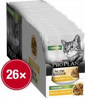Pro Plan Cat Sterilised kuře ve šťávě 26 x 85 g – Konzervy s kuřecím masem ve šťávě pro sterilizované kočky, balení 26 x 85 g.