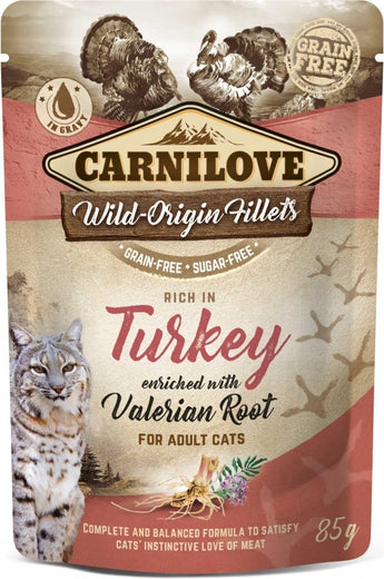 Carnilove Cat Pouch Turkey Enriched With Valerian 85g - krůtí kapsička s kozlíkem lékařským, podpora klidu.