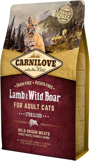 Carnilove Cat Lamb & Wild Boar Adult Sterilised 2kg - krmivo s divočákem a jehněčím pro sterilizované kočky.