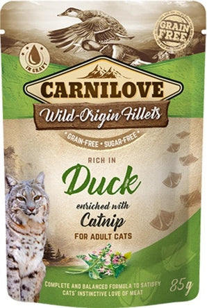 Carnilove Cat Pouch Duck Enriched With Catnip 85g - kachní kapsička s přidanou šantou, podpora trávení a klidu.