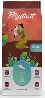 Kraftia MYSTICAT Adult Fish & Rice 15 kg – Krmivo pro kočky s rybím masem a rýží, balení 15 kg.