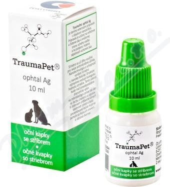 TraumaPet Ophtal Ag sol 10 ml – Stříbrné kapky pro ošetření očí u psů a koček, balení 10ml.