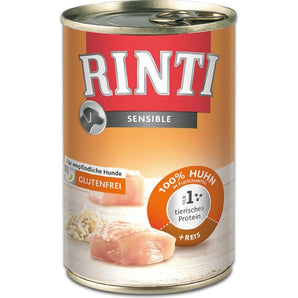 Rinti Dog Sensible konzerva kuře+rýže 400g - Konzerva pro psy s kuřetem a rýží, ideální pro citlivé zažívání a optimální trávení.