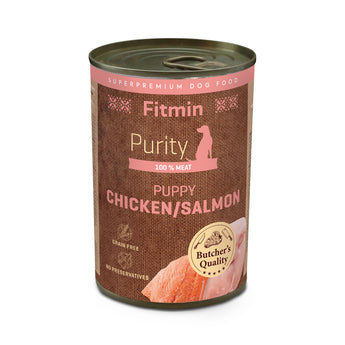 Fitmin dog Purity tin konzerva, PUPPY, salm & chicken, 400 g, krmivo pro štěňata.