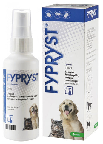 Fypryst Sprej 100 ml – antiparazitární sprej pro psy a kočky proti blechám, klíšťatům a všenkám. Dlouhodobá ochrana až 3 měsíce u psů a 2 měsíce u koček.