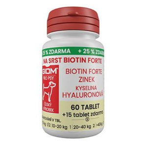 Giom S, pes, Na srst Biotin FORTE, 60 tbl + 25 % zdarma, podpora zdravé srsti a kůže.