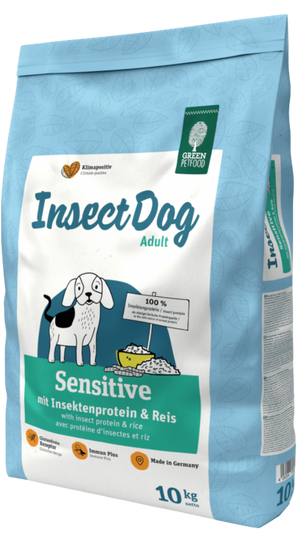 Green Petfood InsectDog Sensitive 10kg - krmivo pro psy s citlivým zažíváním, které obsahuje hmyzí protein, podporuje trávení a celkové zdraví.