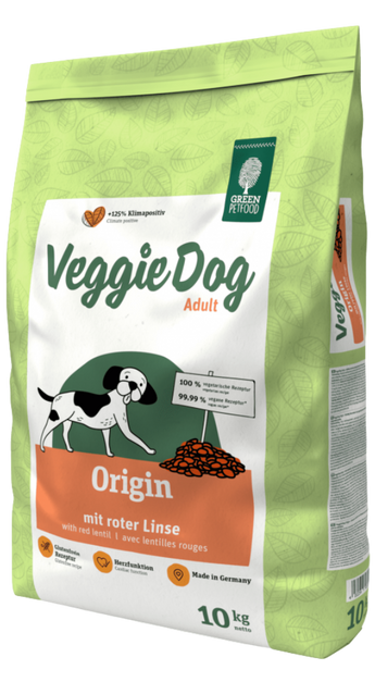 Green Petfood VeggieDog Origin 10kg - vyvážené rostlinné krmivo pro psy, ideální pro citlivé zažívání, bez obilovin a bohaté na živiny pro zdraví a vitalitu.