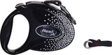 Vodítko FLEXI GLAM Splash Crystal M, černé, pás 5m pro psy do 25kg.