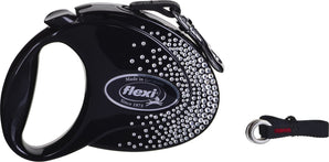 Vodítko FLEXI GLAM Splash Crystal M, černé, pás 5m pro psy do 25kg.